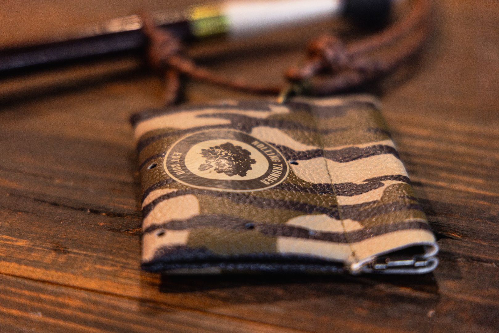 Mouth Call Pinch Pouch in Mossy Oak Bottomland with Braided Lanyard