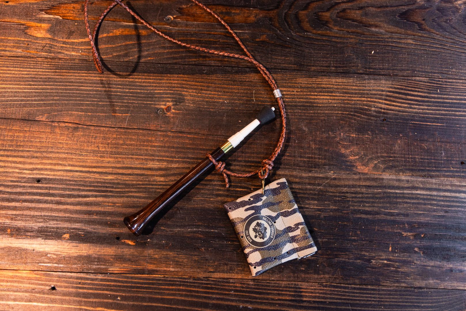 Mouth Call Pinch Pouch in Mossy Oak Bottomland with Braided Lanyard