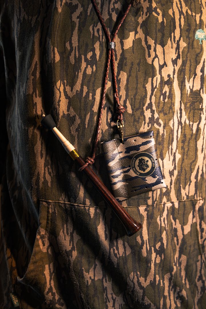 Mouth Call Pinch Pouch in Mossy Oak Bottomland with Braided Lanyard