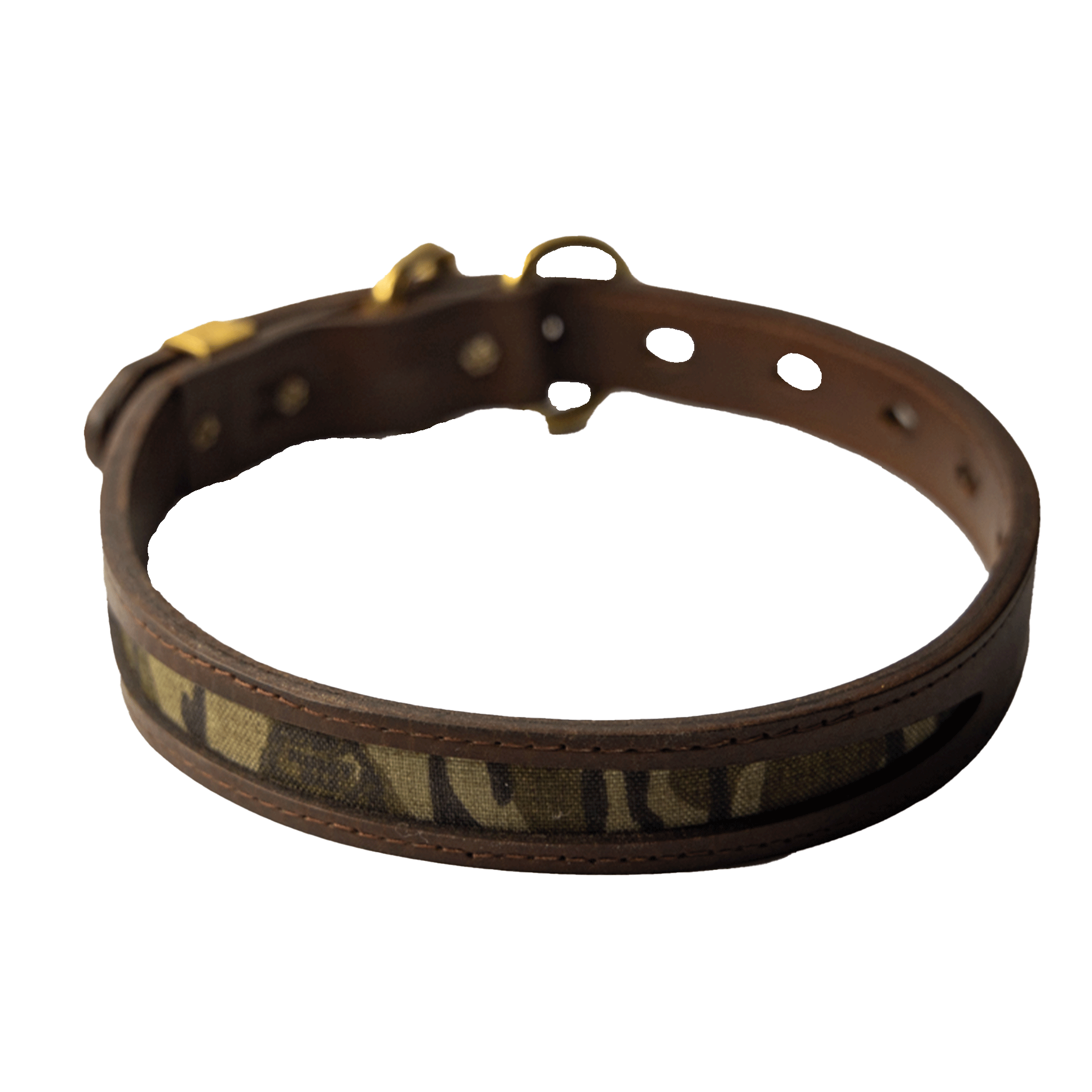 Leather Dog Collar with Mossy Oak Bottomland In-lay