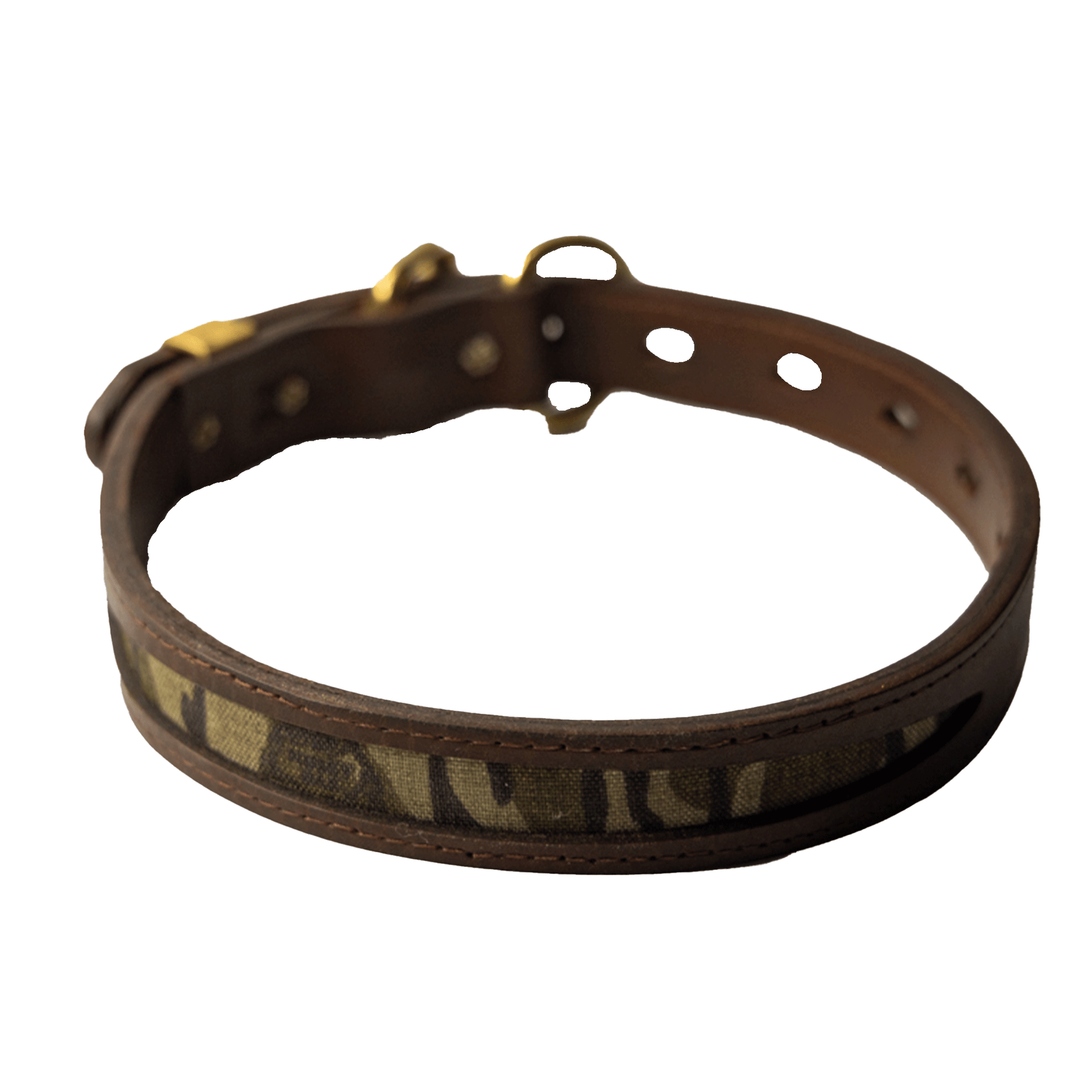 Leather Dog Collar with Mossy Oak Bottomland In-lay